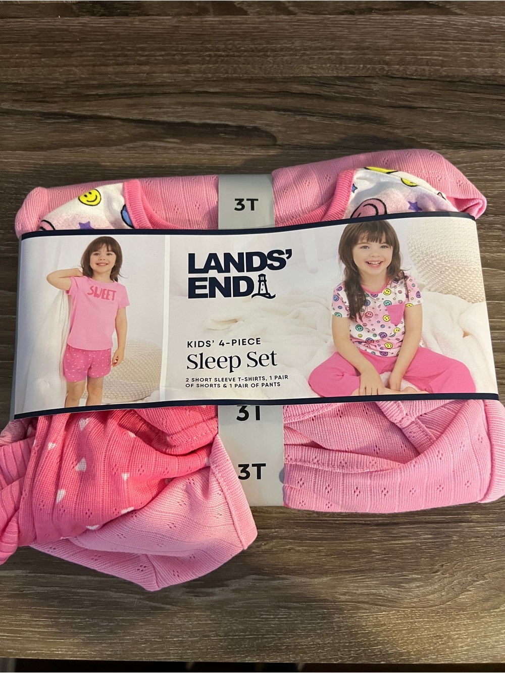 Lands' End Girls' Pink 4-Piece Pajama Sleep Set - 3T